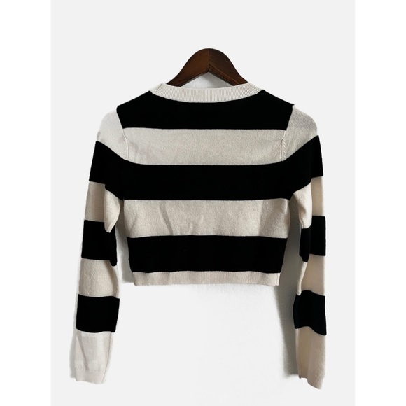 Cynthia Rowley NWT Cashmere Wool Cropped Long Sleeve Sweater Black Cream XS - Picture 3 of 7